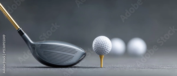 Obraz Golf club and ball on tee with blurred background, ready for swing