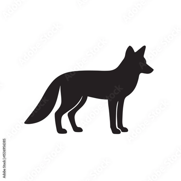Fototapeta Silhouette of Fox Standing Alertly on White Background Vector Art
