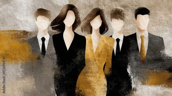 Fototapeta Three gentlemen in suits and hats, a portrait of classic formal attire professionalism