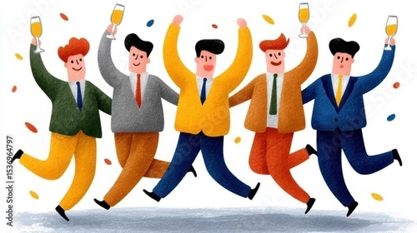 Fototapeta Dynamic group of people leaping joyfully in the air, a celebration of freedom and exhilaration