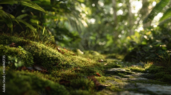 Fototapeta Deep Forest Moss – Soft Ground & Ambient Light in Jungle Understory