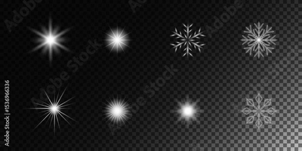 Fototapeta Set of luminous elements, light, shiny rays, luminous lines, New Year's luminous decorations, rays of light. Set of lighting effects, effect 21. Set of isolated objects 47.