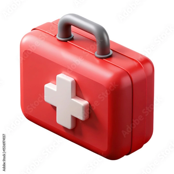 Obraz Red First Aid Kit Box 3D Rendering Icon Medical Emergency Healthcare Supplies Case isolated on a transparent background