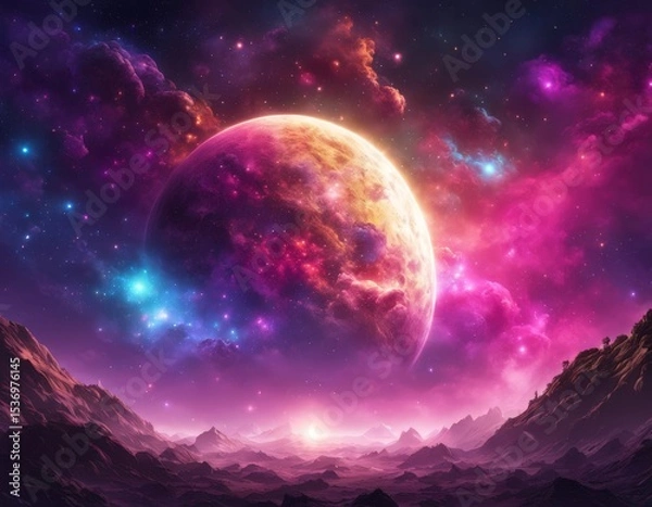 Fototapeta Fantasy space background with nebula and stars. 