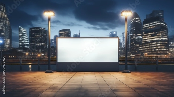 Fototapeta City Lightbox Billboard with Blank Screen