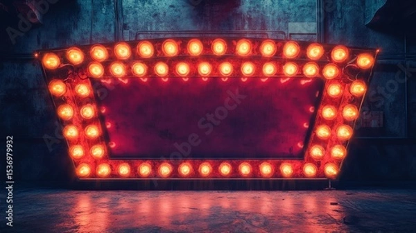 Fototapeta A large, red sign with many glowing lights on it. The sign is empty and the lights are on, creating a bright and eye-catching display