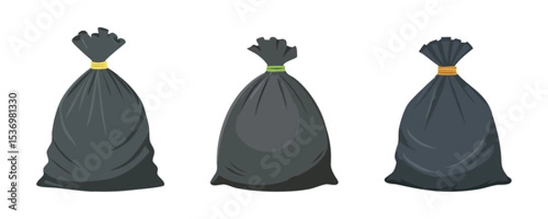 Obraz Tied black garbage bags with colored ties depicting waste disposal and recycling efforts