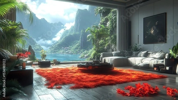 Fototapeta Tropical Getaway: Modern Living Room