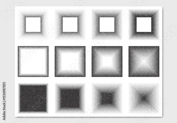 Fototapeta Vector collection of abstract square frame stipple noise texture backgrounds