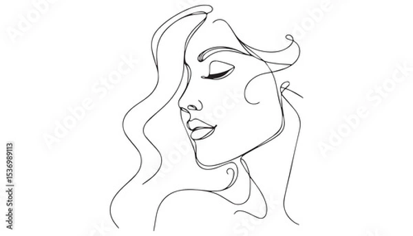 Fototapeta Continuous one single minimal line drawing woman face 