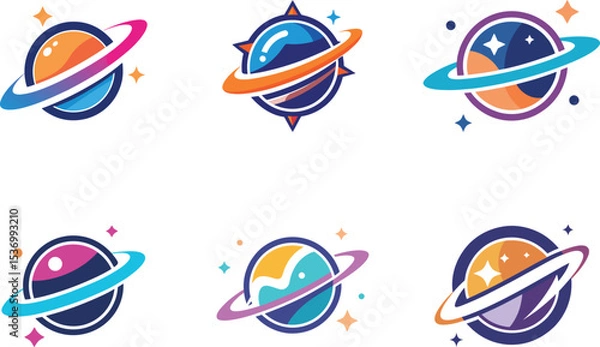 Fototapeta Colorful Planet Logos Design Set perfect for Branding Space Themes App Icons and Creative Projects