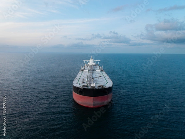 Fototapeta Aerial view of the front of a large crude oil tanker ship at sea