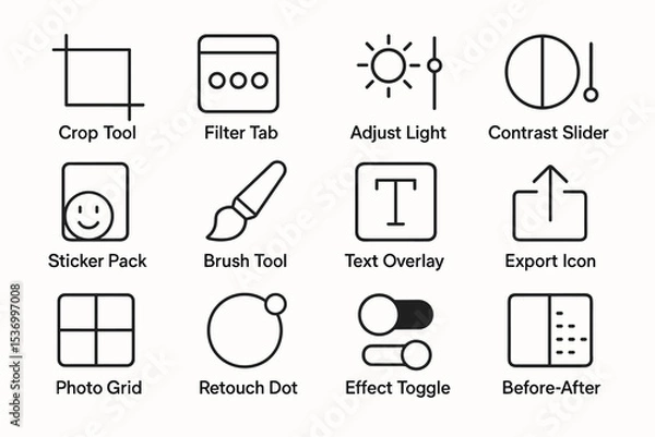 Fototapeta Digital editing icons set: tools for photo and design enhancement