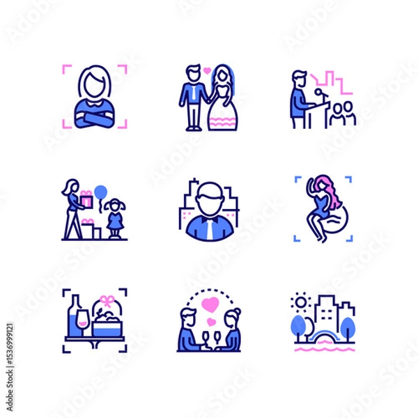 Fototapeta Photographer services - line art style icons set