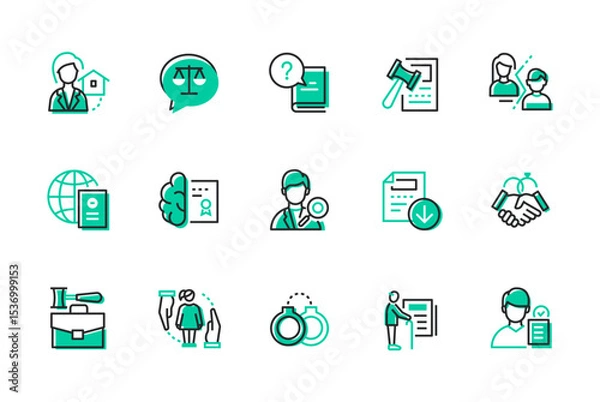 Fototapeta Litigation and justice - set of line design style icons