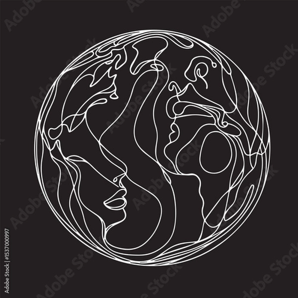 Fototapeta Continuous one single minimal line drawing earth