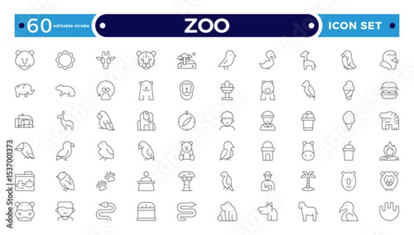 Fototapeta Zoo Outline Icon Set – Wildlife, Animals and Safari Vector Symbols. Editable stroke outline icon.
