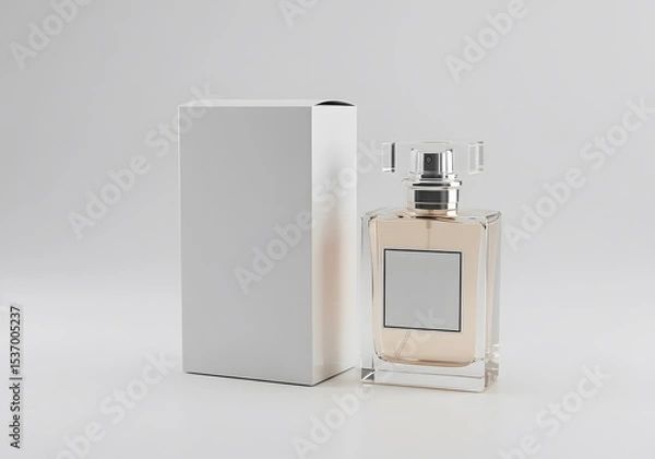 Fototapeta Empty perfume bottle and box on white background