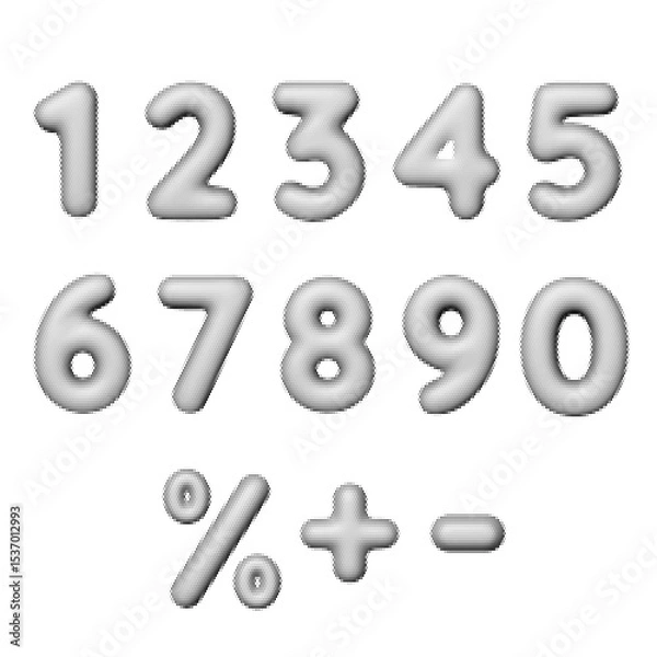 Obraz Halftone gradient vector illustration of 3D numbers and symbols. Trendy dotted style for modern designs and typography. Ideal for digital art, posters, and graphic design projects.