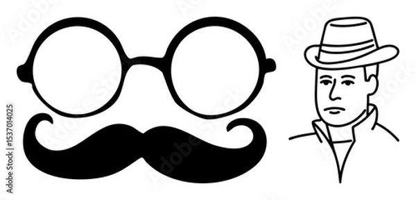 Fototapeta Vector Vintage gentleman portrait with glasses and mustache .