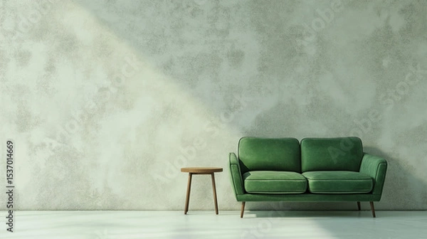Obraz Comfortable green leather armchair in an empty vintage room with stylish decor