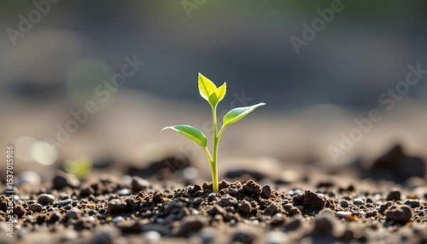 Fototapeta high quality, watercolor inspired simple plant emerging from soil, minimal details