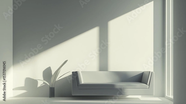 Obraz Modern minimalist living room interior with a comfortable couch, contemporary furniture, and a large window