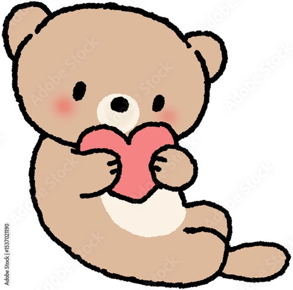 Fototapeta 하트를 안고 누워 있는 수달 캐릭터 스티커