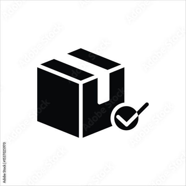 Fototapeta Package delivered confirmation icon. Package with checkmark, linear icon. Verified or successfully delivered parcel. Isolated on white background.