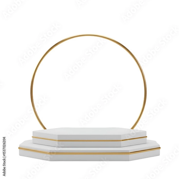 Obraz 3D white square podium with gold ring