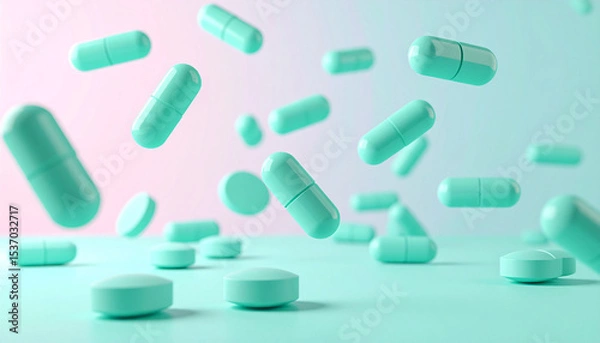Obraz mint green pills falling and floating
