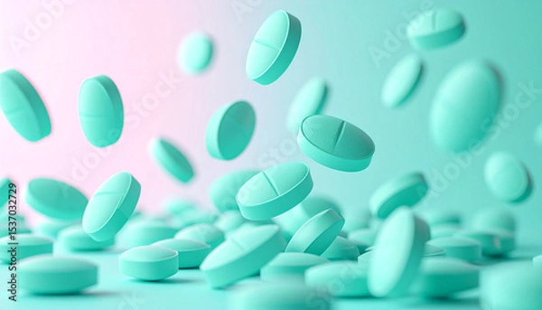 Obraz mint green pills falling and floating