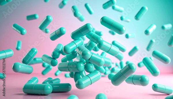 Obraz mint green pills falling and floating
