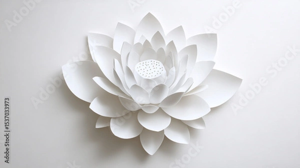 Fototapeta Elegant white lotus flower on a pristine white background with a balanced, symmetrical design and delicate details