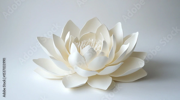 Fototapeta Elegant white lotus flower on a pristine white background with a balanced, symmetrical design and delicate details
