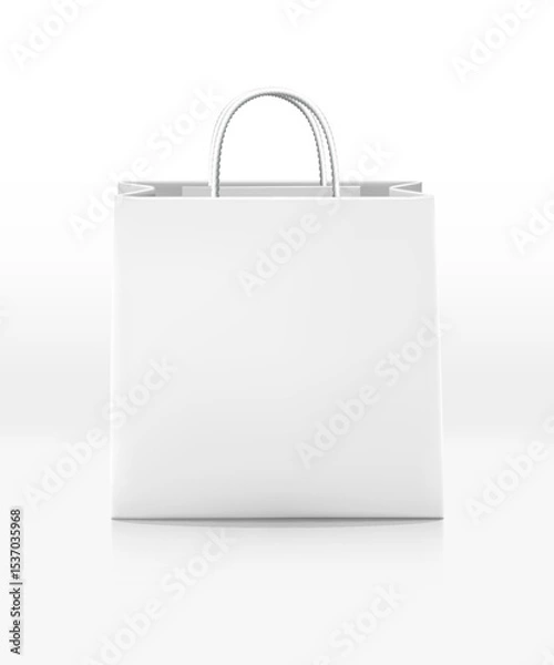 Obraz Vector icon White shopping paper bag with rope handles Isolated on white background Front view r
