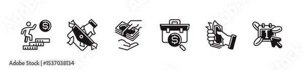 Fototapeta simple employee working for money income icon line set financial job salary success business earning online profit signs vector illustration for web and app