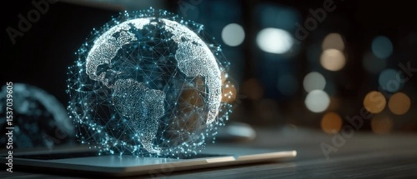 Fototapeta Global network world map digital illustration