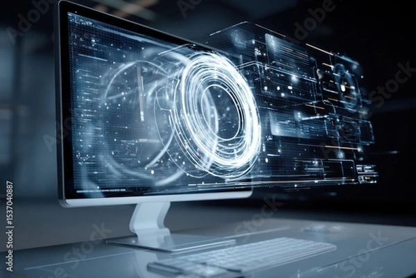Fototapeta Futuristic computer screen displaying digital data