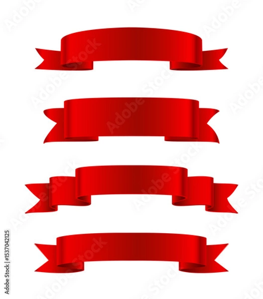 Obraz Realistic icon Set of red ribbons Isolated on white background