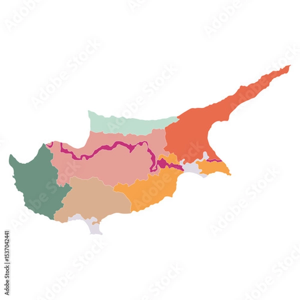 Fototapeta Cyprus map in region color map. Map of Cyprus in regons color