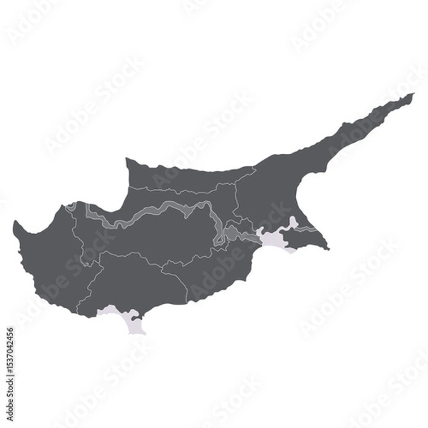 Fototapeta  Cyprus map in region grey color map. Map of Cyprus in regons grey color