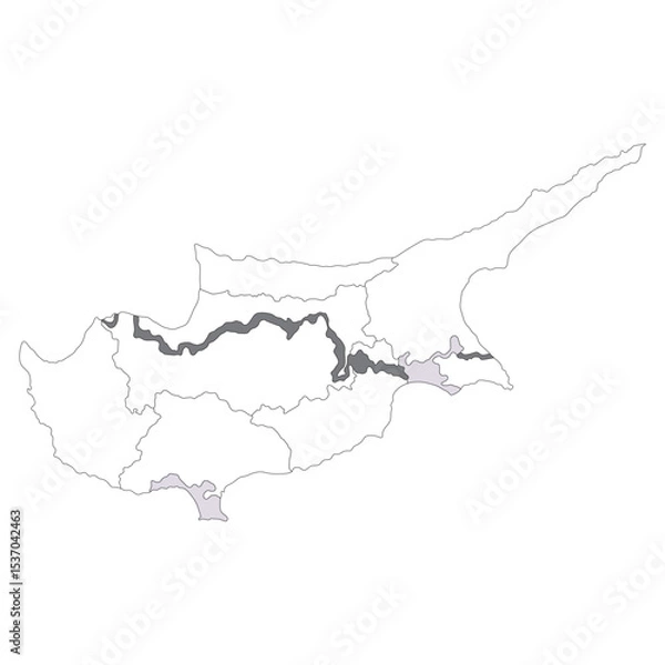 Fototapeta  Cyprus map in region white color map. Map of Cyprus in regons white color