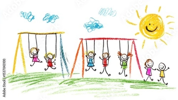 Fototapeta Children swinging on a sunny day in a playground