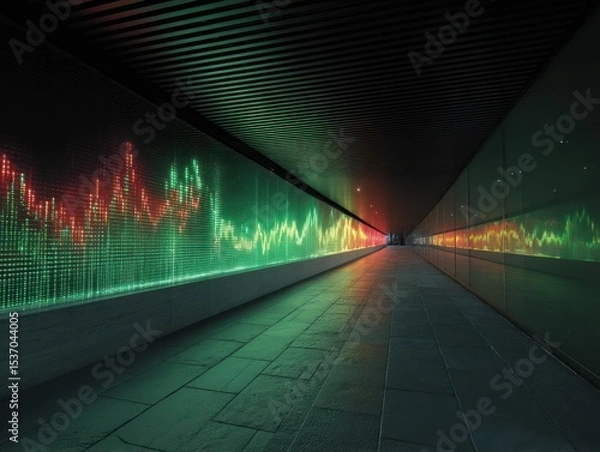 Fototapeta Colorful stock market data displayed in a tunnel