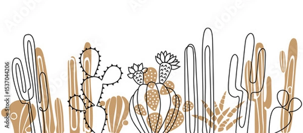 Fototapeta Cactus set. Horizontal pattern with cacti on a white background. Vector illustration.