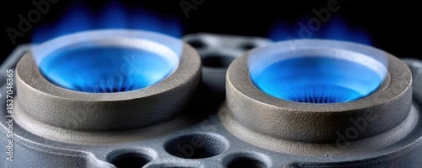 Obraz Fuel energy spray concept. Close-up of a metallic surface with blue flames, highlighting intricate details and textures, ideal for technology or industrial themes.