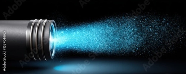 Obraz Fuel energy spray concept. A close-up view of a spray nozzle emitting a fine mist of blue particles against a dark background, conveying a sense of motion and dynamism.