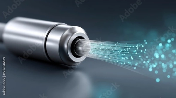 Obraz Fuel energy spray concept. A metallic nozzle releasing fine streams of particles against a soft-focus background, illustrating fluid dynamics or spray technology.