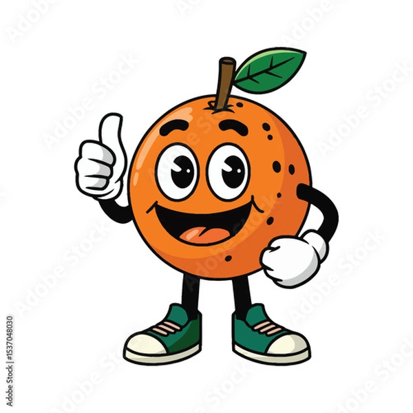 Obraz A cheerful cartoon orange character with big, expressive eyes smiling widely Orange has two legs and two arms